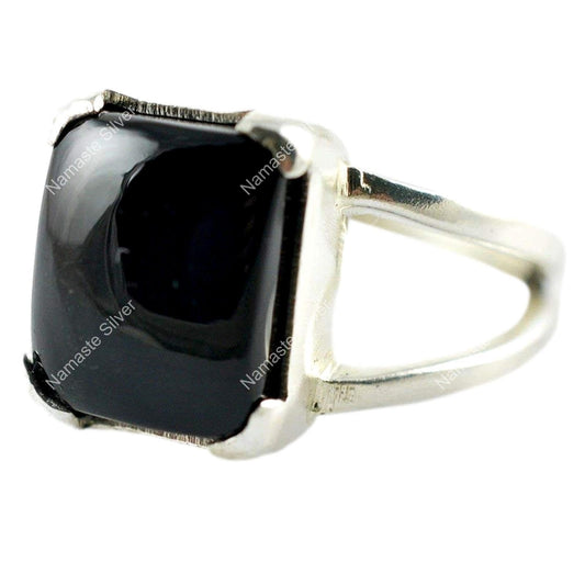 Black Onyx Ring, 925 Sterling Silver Handmade Statement Promise Ring, Natural Black Gemstone Cushion Jewelry, July Birthstone, Gift for Him