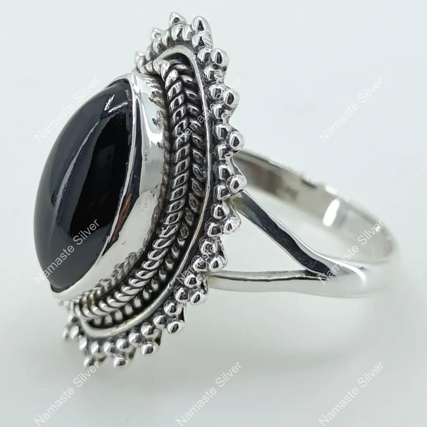 Black Onyx Ring, 925 Sterling Silver Handmade Statement Promise Ring, Natural Black Gemstone Marquise Jewelry, July Birthstone, Gift for her