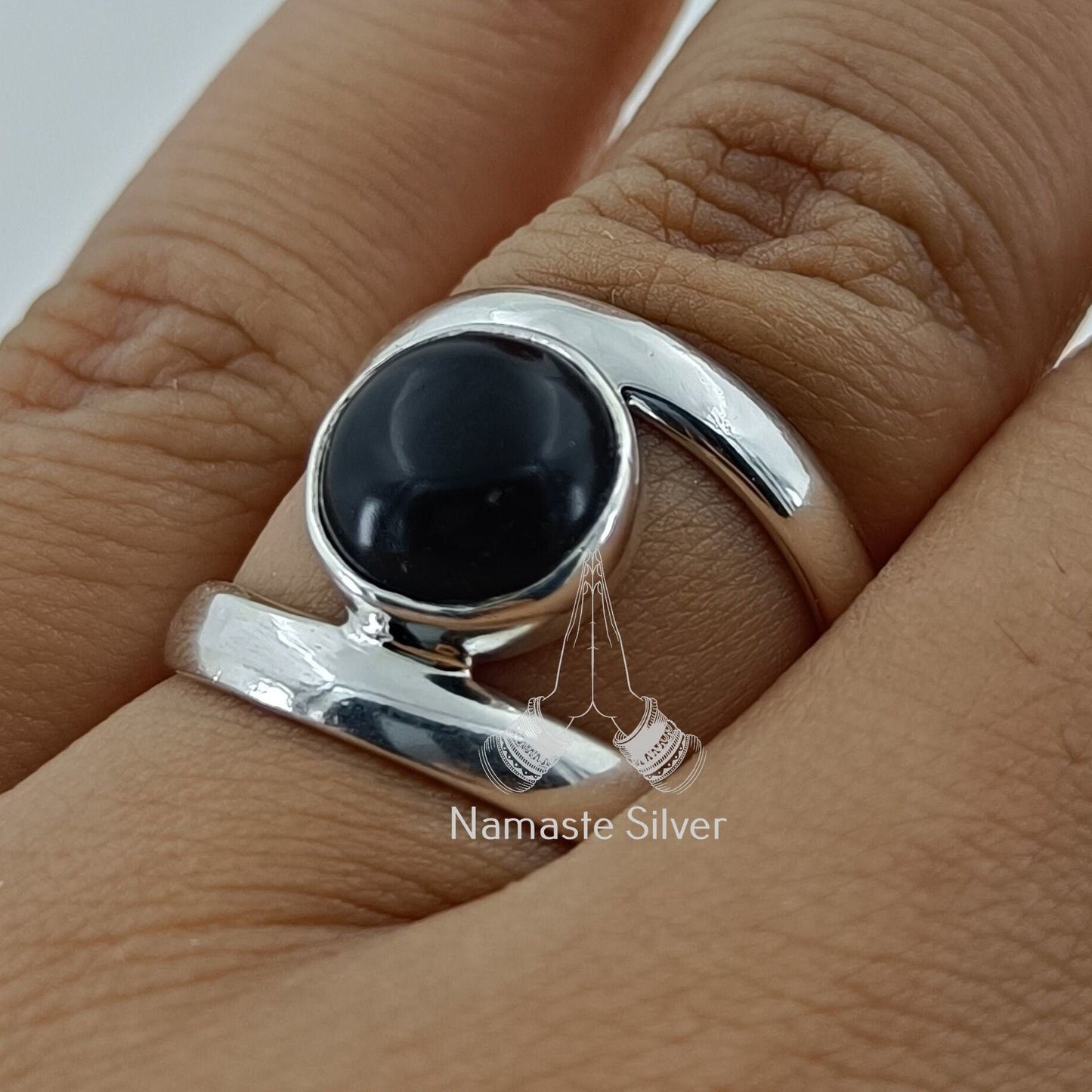 Black Onyx Ring, 925 Sterling Silver Handmade Statement Promise Ring, Natural Black Gemstone Round Jewelry, July Birthstone, Gift for her
