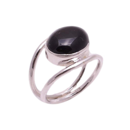 Black Onyx Ring, 925 Sterling Silver Statement Promise Ring, Natural Onyx Gemstone Oval Handmade Boho Jewelry, July Birthstone, Gift for her
