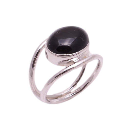Black Onyx Ring, 925 Sterling Silver Statement Promise Ring, Natural Onyx Gemstone Oval Handmade Boho Jewelry, July Birthstone, Gift for her