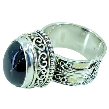 Black Onyx Ring, 925 Sterling Silver Handmade Statement Ring, Natural Black Gemstone Oval Cocktail Jewelry, July Birthstone, Gift for her