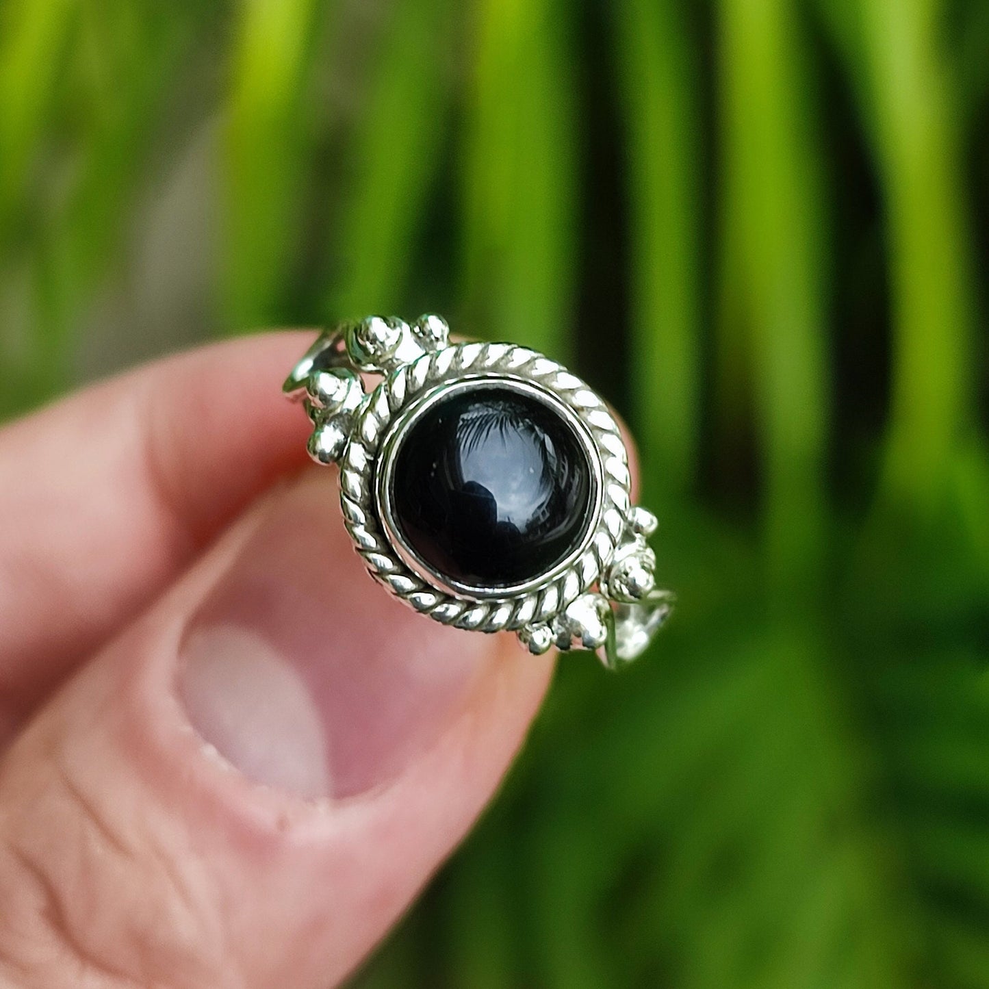 Black Onyx Ring, 925 Sterling Silver Promise Ring for Women, July Birthstone, Natural Onyx Round Gemstone Handmade Jewelry, Gift for Her