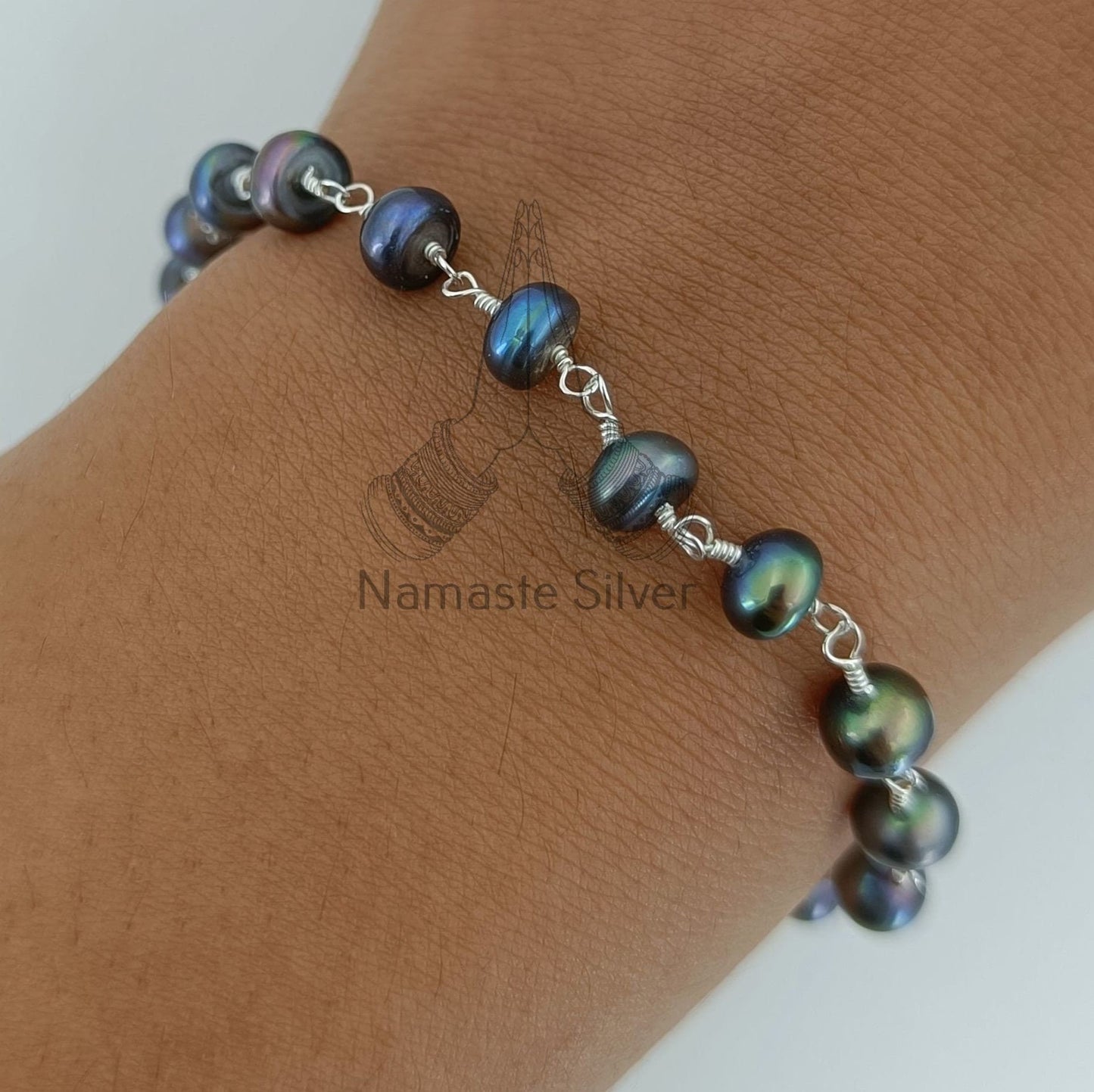 Black Pearl Bracelet, 925 Sterling Silver Beaded Bracelet, Freshwater Black Pearl Handmade Jewelry, Unique Gift for Her, June Birthstone