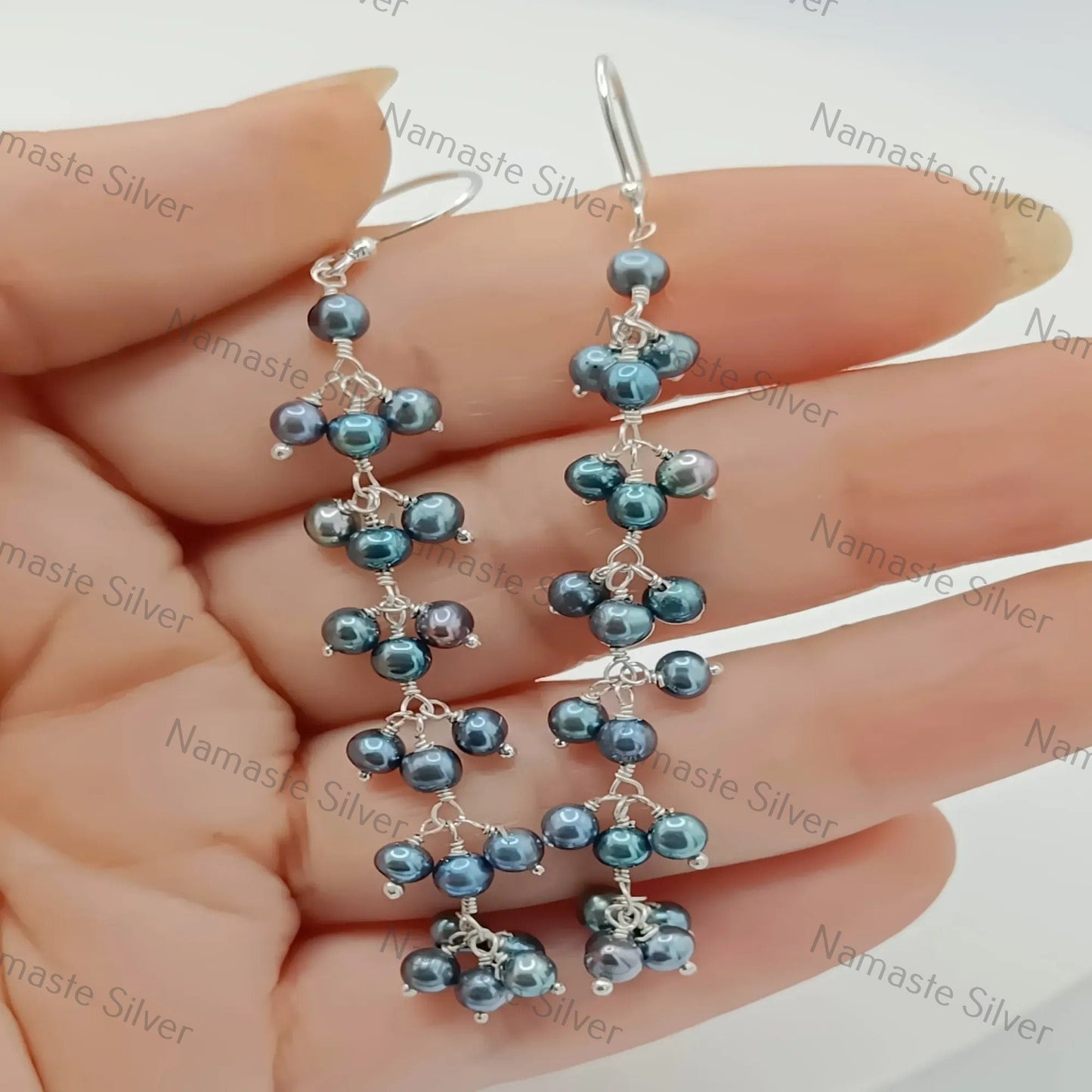 Black Pearl Dangle Earrings, 925 Sterling Silver Handmade Earrings, Freshwater Peacock Pearl Beads Jewelry, June Birthstone, Gift for Her