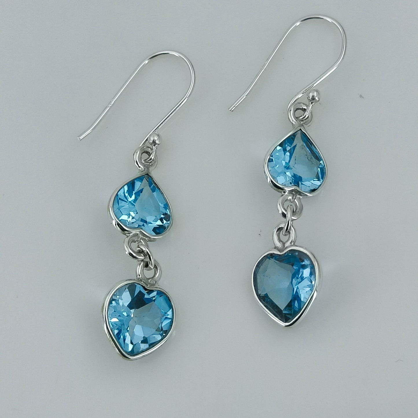 Blue Topaz Earrings, 925 Sterling Silver Dangle Drop Earrings, Natural Blue Topaz Heart shape Gemstone Handmade Jewelry, December Birthstone