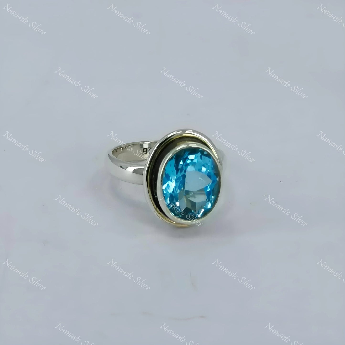 Blue Topaz Ring, 925 Sterling Silver Statement Promise Ring, Natural Topaz Oval Gemstone Handmade Boho Jewelry, December Birthstone Gift