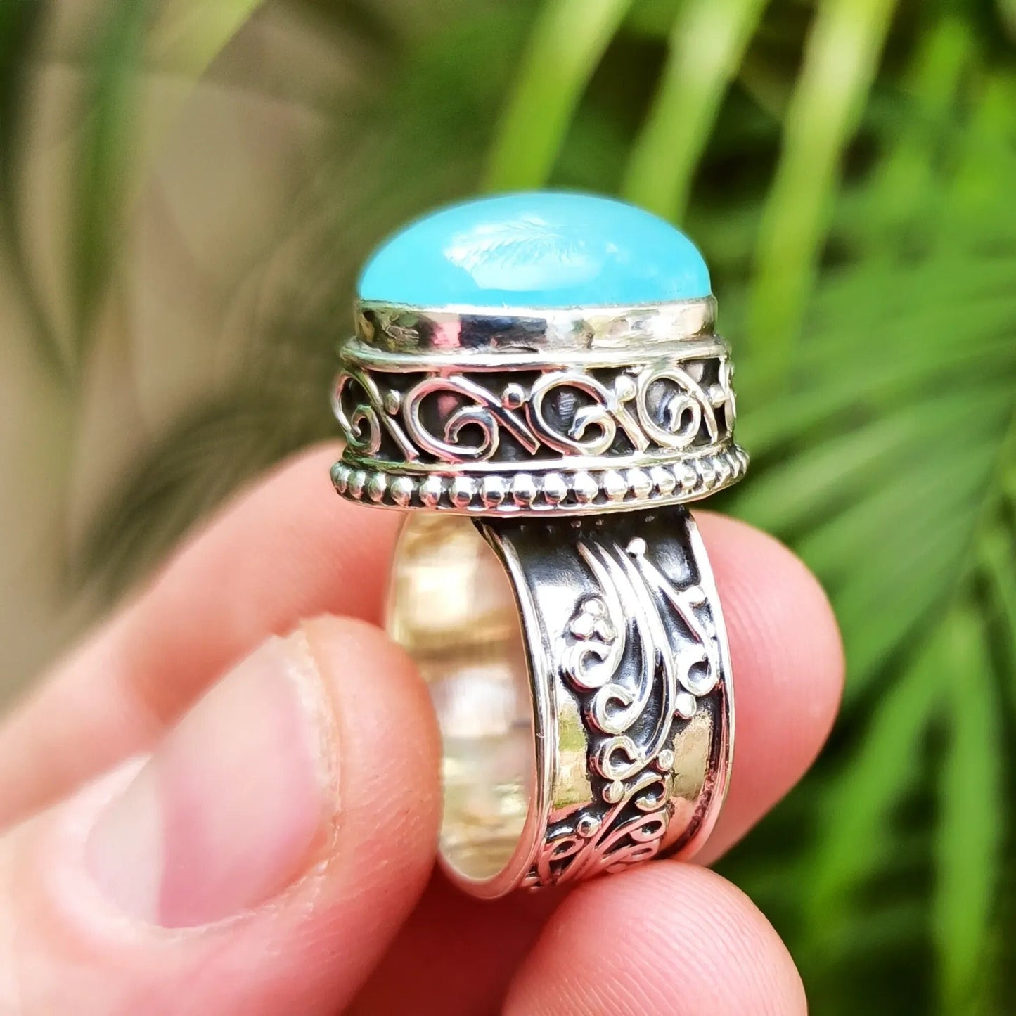 Chalcedony Ring, 925 Sterling Silver Handmade Cocktail Ring, Natural Aqua Blue Chalcedony Oval Gemstone Handmade Boho Jewelry, Gift For Her