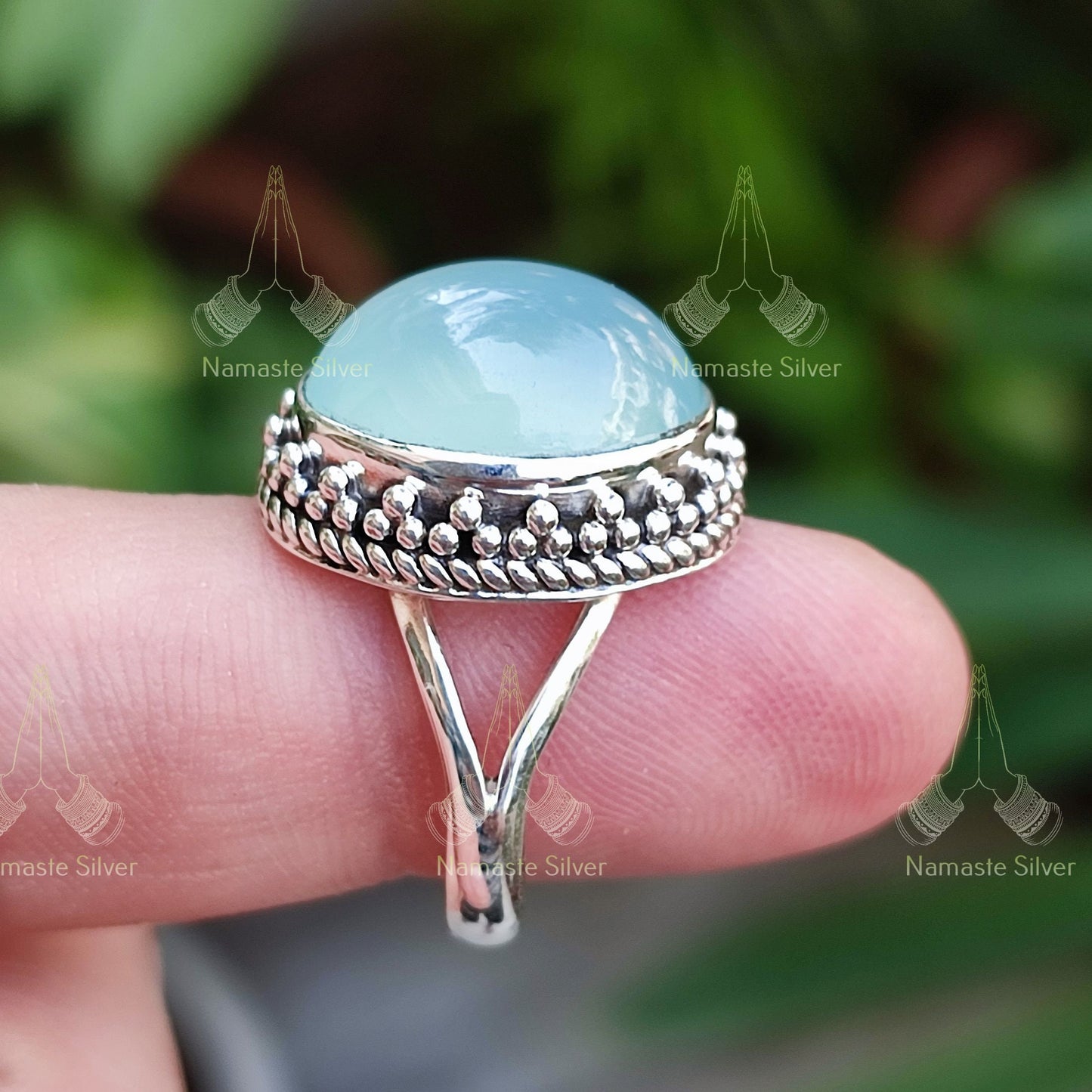Chalcedony Ring, 925 Sterling Silver Handmade Statement Promise Ring, Natural Chalcedony Oval Gemstone Jewelry, May Birthstone, Gift For Her