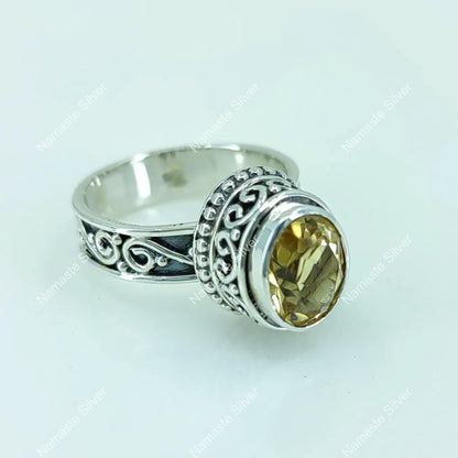 Citrine Ring, 925 Sterling Silver Promise Ring, Natural Citrine Oval Gemstone Handmade Jewelry, November Birthstone, Christmas Gift For Her