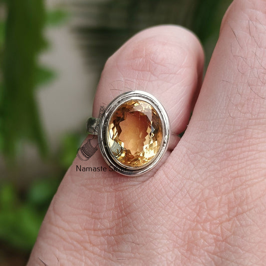 Citrine Ring, 925 Sterling Silver Promise Ring, Natural Yellow Gemstone Oval Handmade Jewelry, November Birthstone, Gift for Her Birthday
