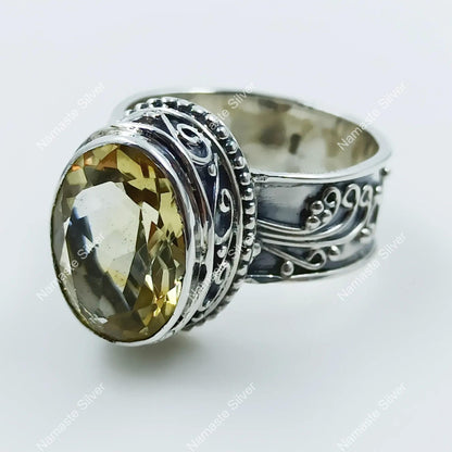 Citrine Stone Ring, 925 Sterling Silver Handmade Promise Ring, Natural Citrine Oval Gemstone Boho Jewelry, November Birthstone, Gift For Her