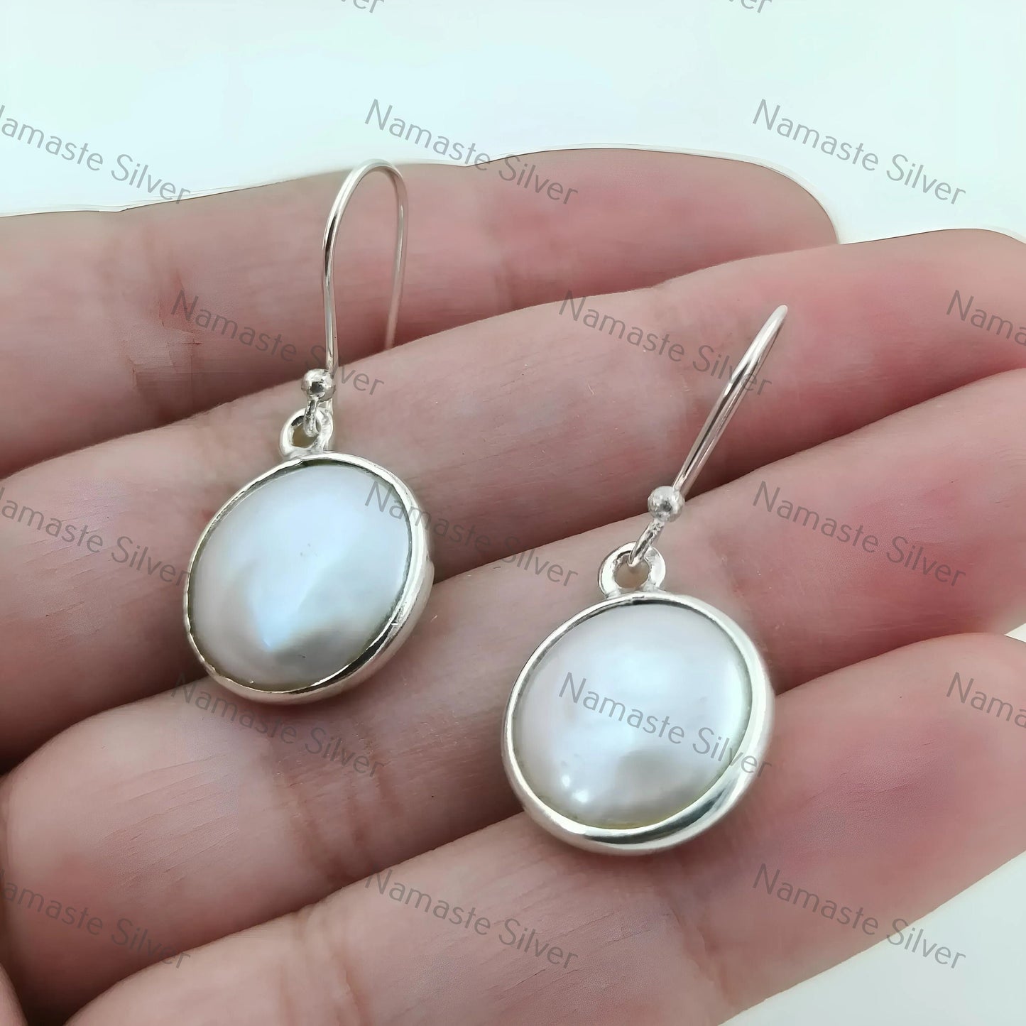 Coin Pearl Dangle Earrings, Sterling Silver Pearl Earrings, Handmade Freshwater Coin Pearl Jewelry, June Birthstone, Elegant Gift for Her