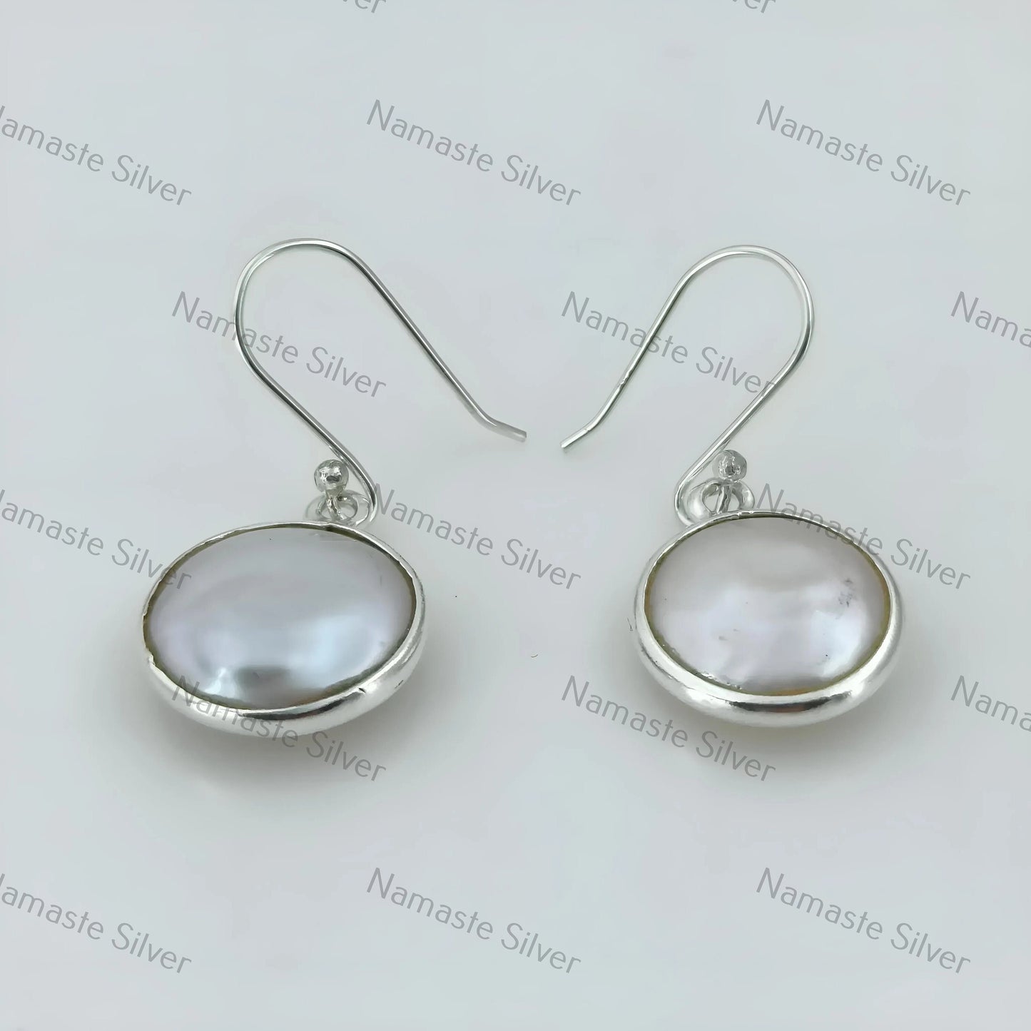 Coin Pearl Dangle Earrings, Sterling Silver Pearl Earrings, Handmade Freshwater Coin Pearl Jewelry, June Birthstone, Elegant Gift for Her