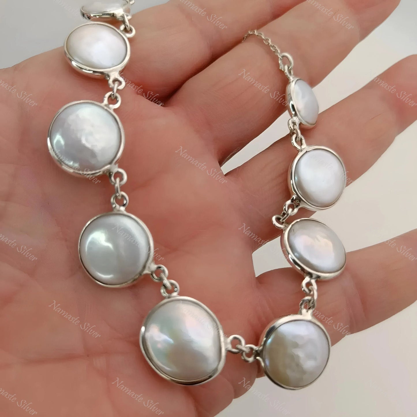 Coin Pearl Necklace, 925 Sterling Silver Choker Necklace, Freshwater Coin Pearl Handmade Boho Jewelry, June Birthstone, Unique Gift For Her