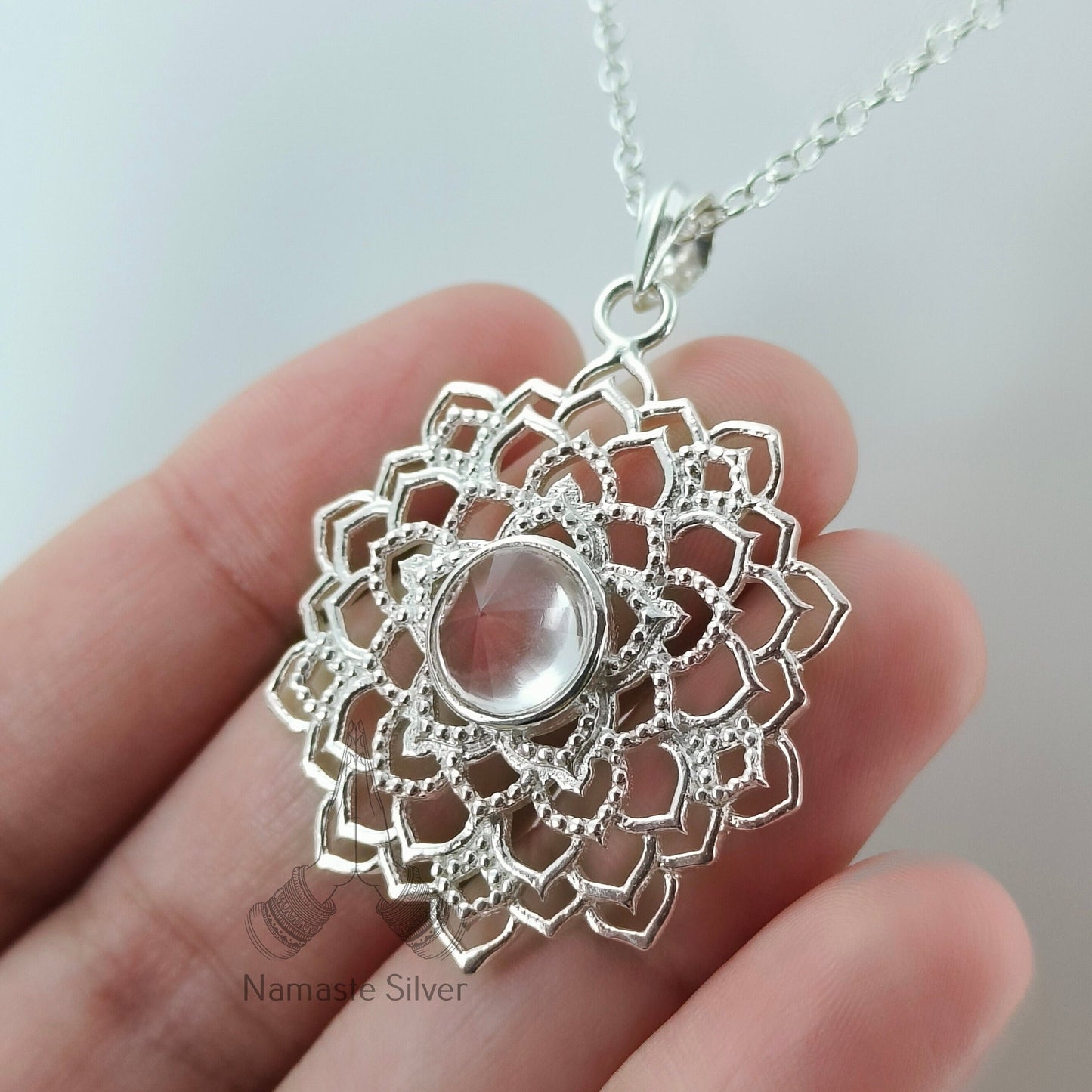 Crown Chakra Sterling Silver Necklace | Natural Crystal Gemstone Handmade Pendant Locket Chain | Meditation Yoga Healing Jewelry Gift