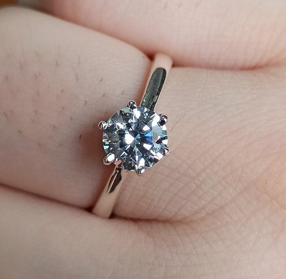 Cubic Zirconia Ring, 925 Sterling Silver Promise Ring for Women, 4 Carat CZ Round Handmade Solitaire Jewelry, Proposal Ring, Gift for Her