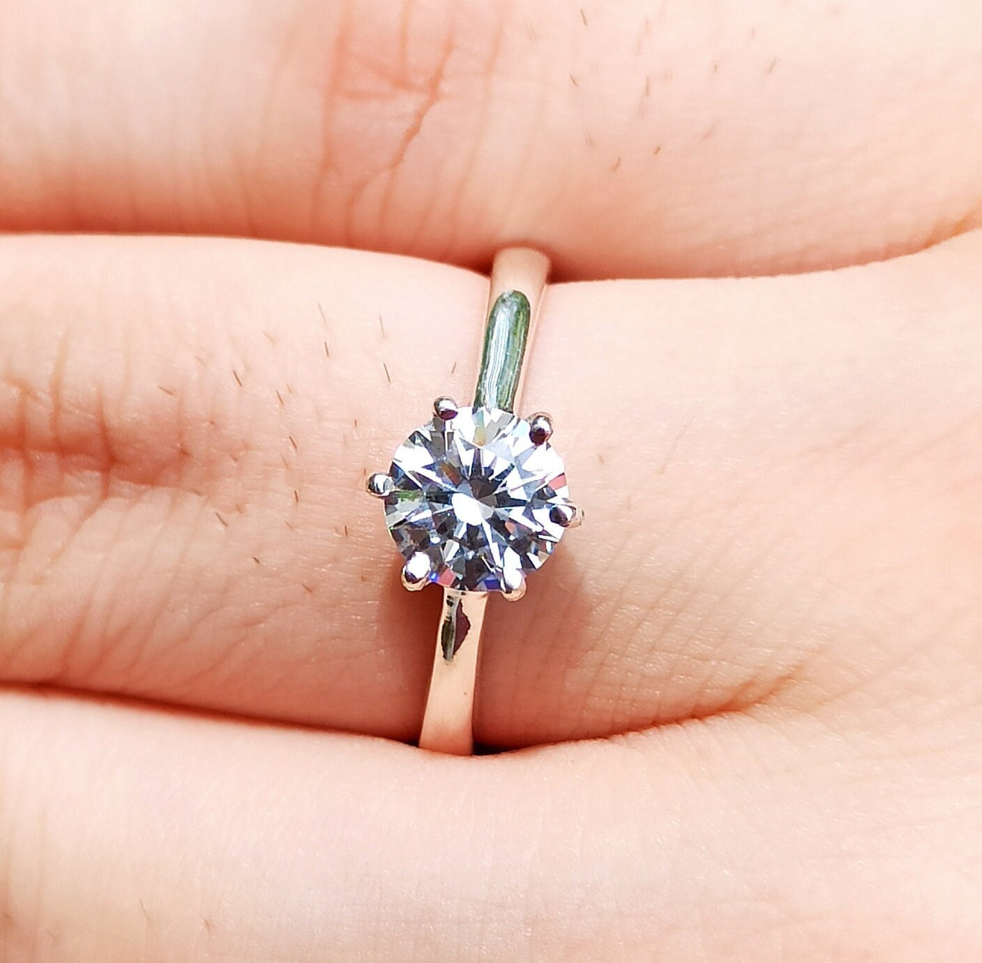 Cubic Zirconia Ring, 925 Sterling Silver Promise Ring for Women, 4 Carat CZ Round Handmade Solitaire Jewelry, Proposal Ring, Gift for Her