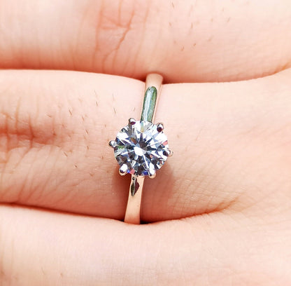 Cubic Zirconia Ring, 925 Sterling Silver Promise Ring for Women, 4 Carat CZ Round Handmade Solitaire Jewelry, Proposal Ring, Gift for Her