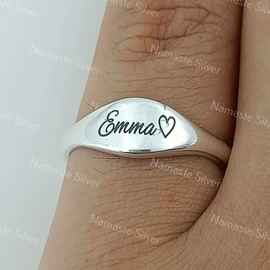 Custom Name Ring, 925 Sterling Silver Engraved Name Jewelry, Personalized Handmade Rings, Stackable Initial Ring, Unique Dainty Gift for Her