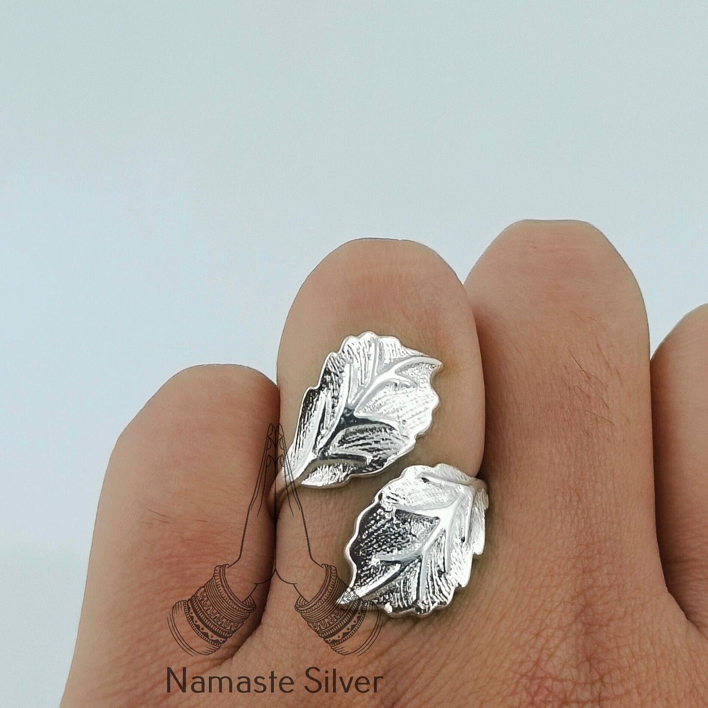 Dual Leaf sterling silver Ring Size Adjustable Handmade Statement Ring Plant Lover Gift for Her Birthday Anniversary Christmas Valentine Day