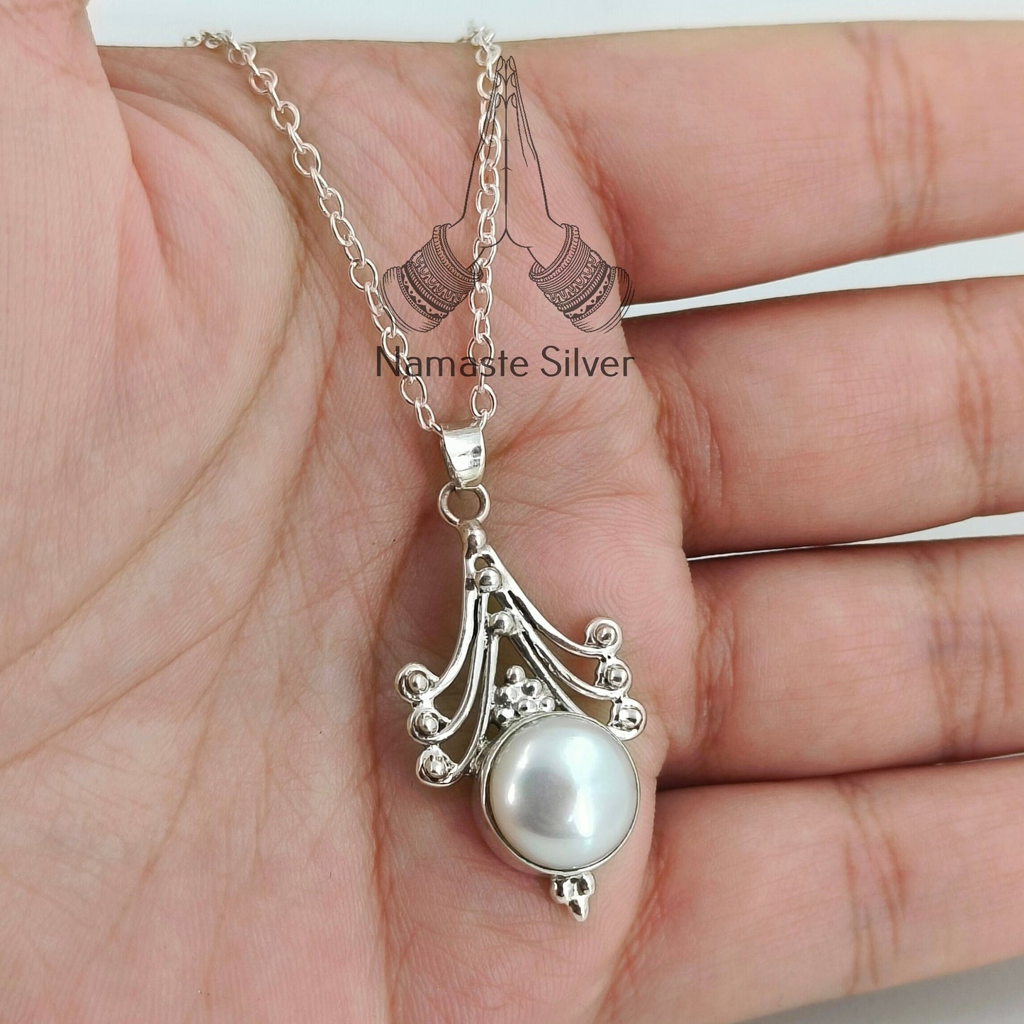 Pearl Necklace, 925 Sterling Silver Pendant Chain Necklace for Women, Gift for her, Freshwater Pearl Handmade Jewelry, June Birthstone Gift