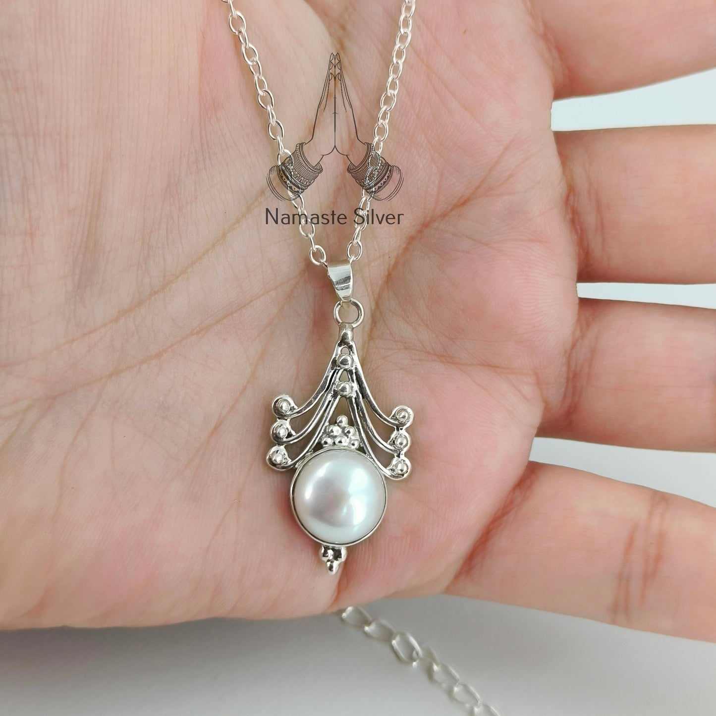 Pearl Necklace, 925 Sterling Silver Pendant Chain Necklace for Women, Gift for her, Freshwater Pearl Handmade Jewelry, June Birthstone Gift