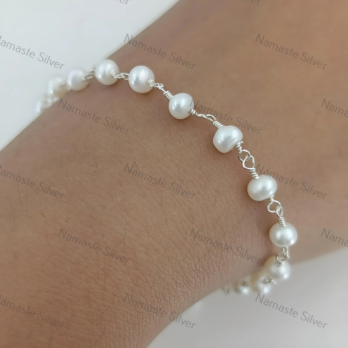 Pearl Bracelet, 925 Sterling Silver Pearl Beads Bracelet, Freshwater Pearls Handmade Bracelet, Unique Gift for Her, Pearl Handmade Jewelry