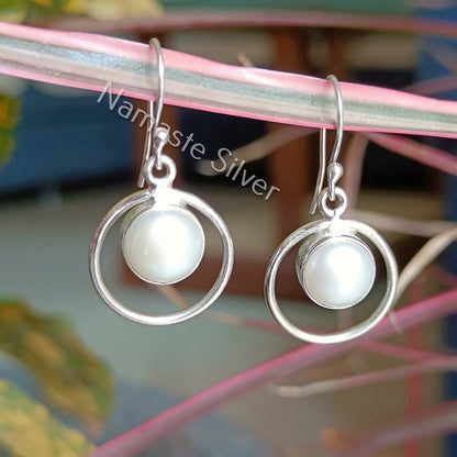 Pearl Earrings, 925 Sterling Silver Dangle Earrings, Freshwater Pearl Handmade Boho Jewelry, June Birthstone, Unique Dainty Gift For Her