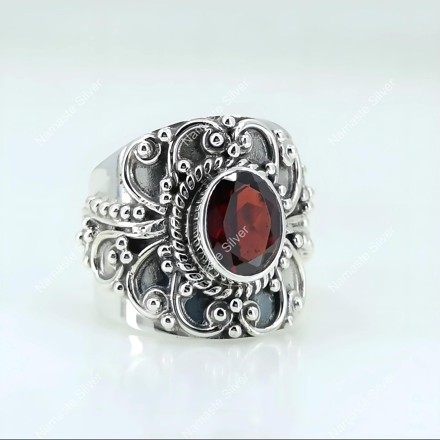 Garnet Ring, 925 Sterling Silver Statement Promise Ring, Handmade Natural Garnet Oval Gemstone Jewelry, January Birthstone,  Ring For Her