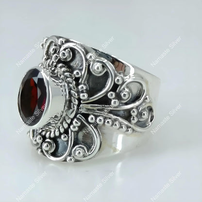 Garnet Ring, 925 Sterling Silver Statement Promise Ring, Handmade Natural Garnet Oval Gemstone Jewelry, January Birthstone,  Ring For Her