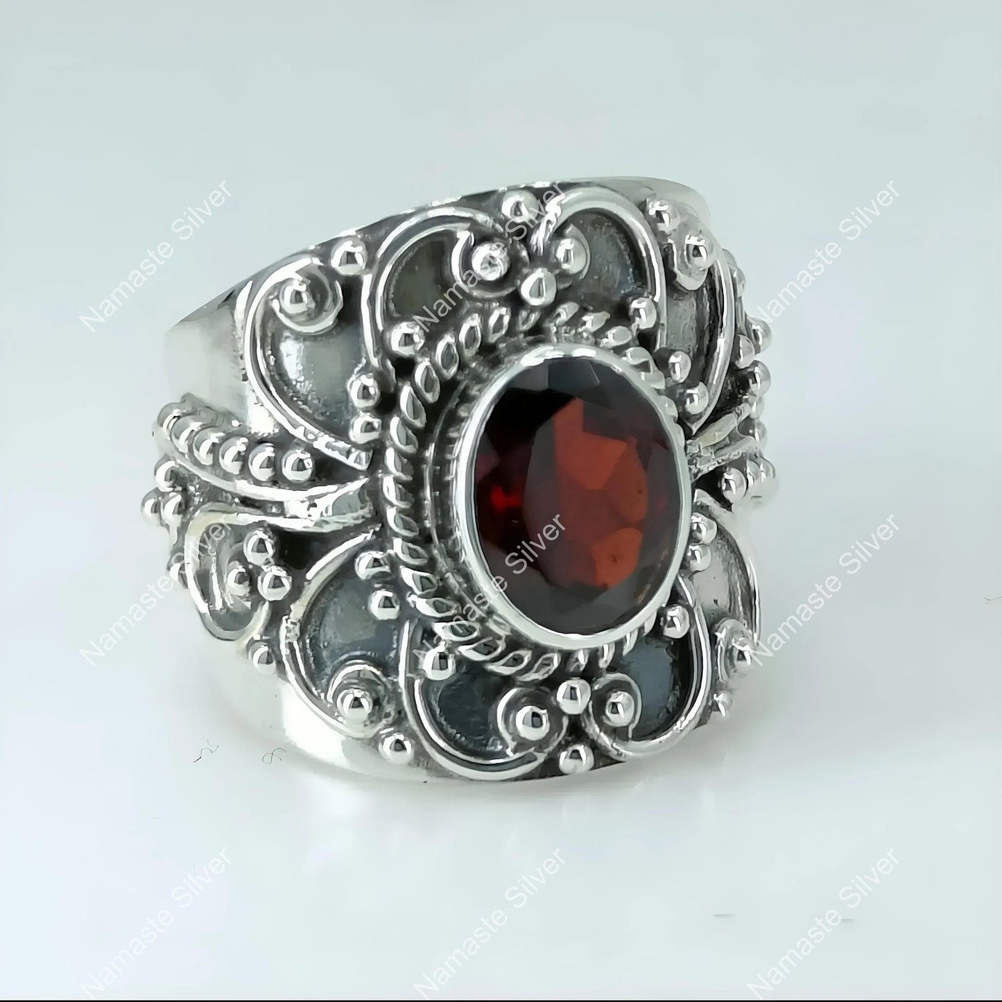 Garnet Ring, 925 Sterling Silver Statement Promise Ring, Handmade Natural Garnet Oval Gemstone Jewelry, January Birthstone,  Ring For Her
