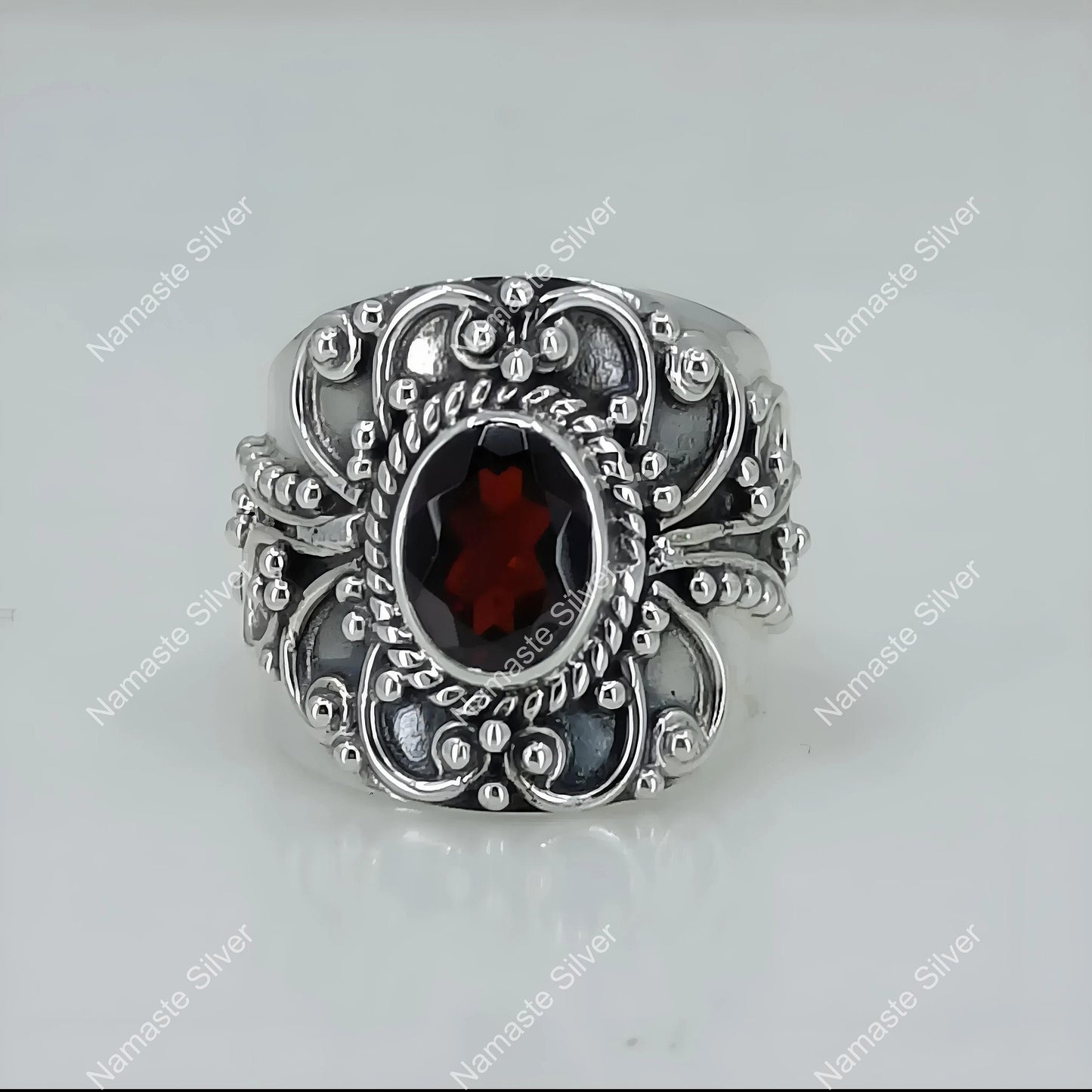 Garnet Ring, 925 Sterling Silver Statement Promise Ring, Handmade Natural Garnet Oval Gemstone Jewelry, January Birthstone,  Ring For Her