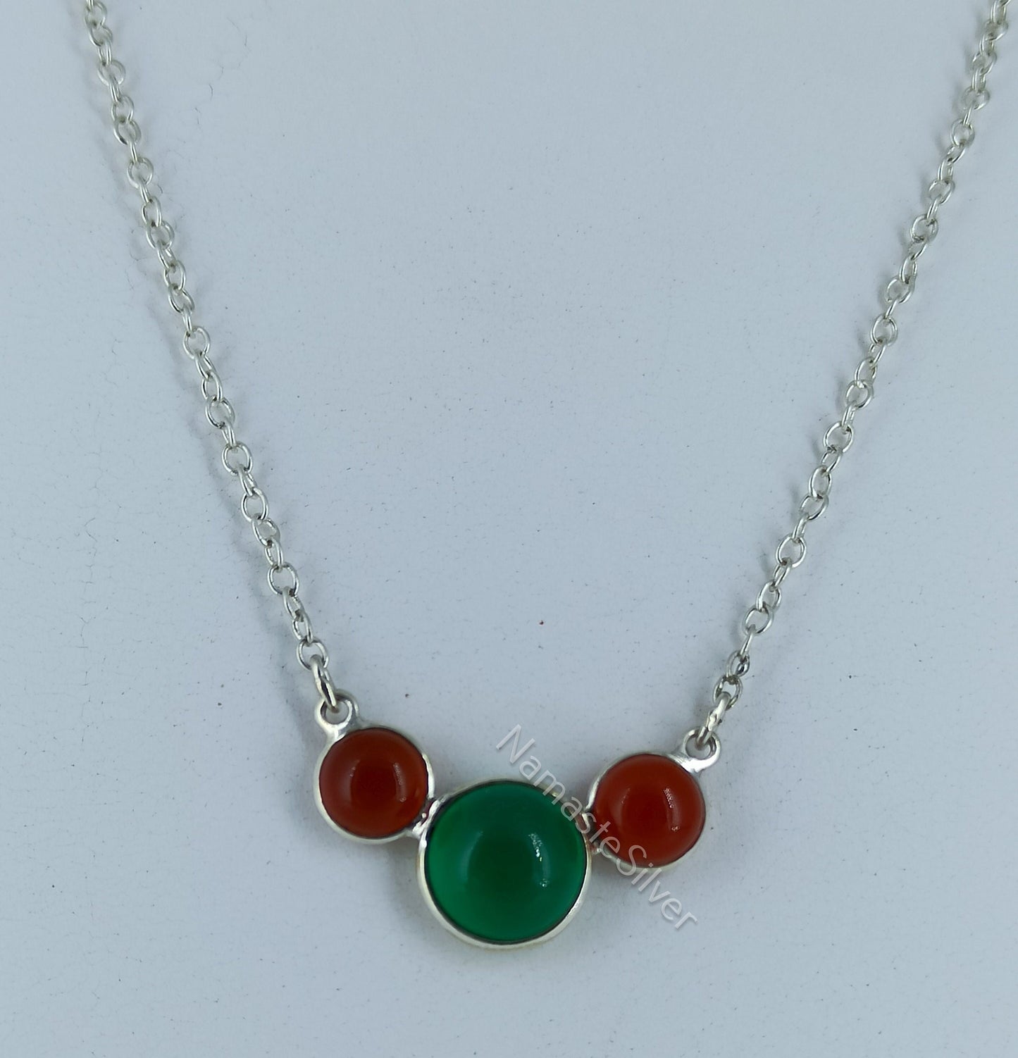 Green Onyx & Carnelian Necklace, 925 Sterling Silver Handmade Jewelry, Natural Gemstone Minimalist Boho Statement Pendant, Gift For Her