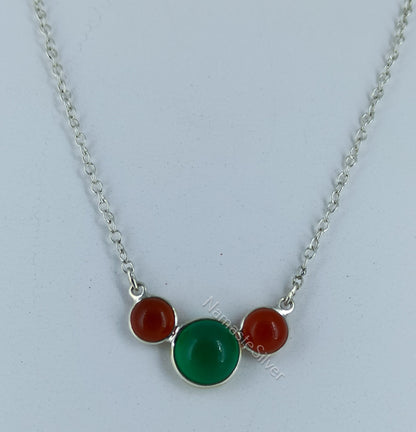 Green Onyx & Carnelian Necklace, 925 Sterling Silver Handmade Jewelry, Natural Gemstone Minimalist Boho Statement Pendant, Gift For Her