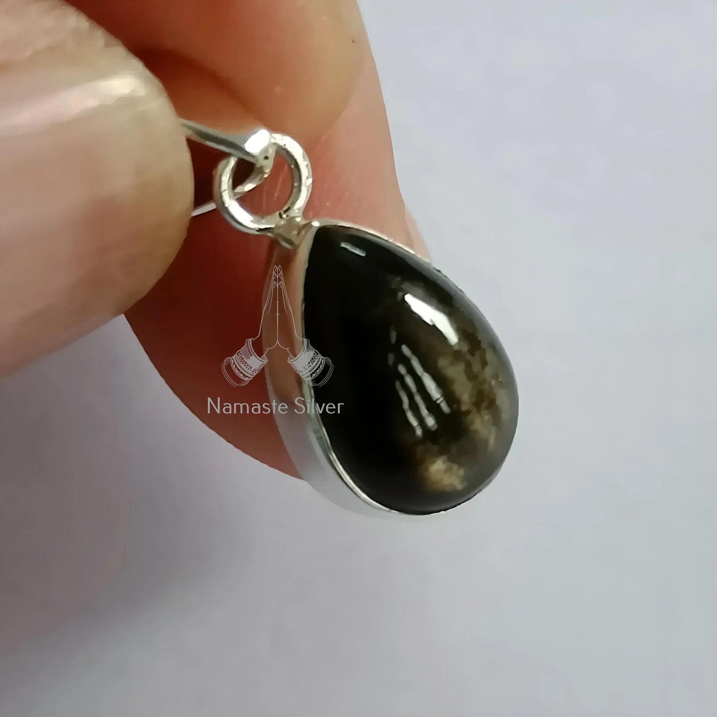 Gold Sheen Obsidian Pendant, 925 Sterling Silver Handmade Locket, Natural Gold Sheen Obsidian Pear Shape Gemstone Jewelry, Gift for Her