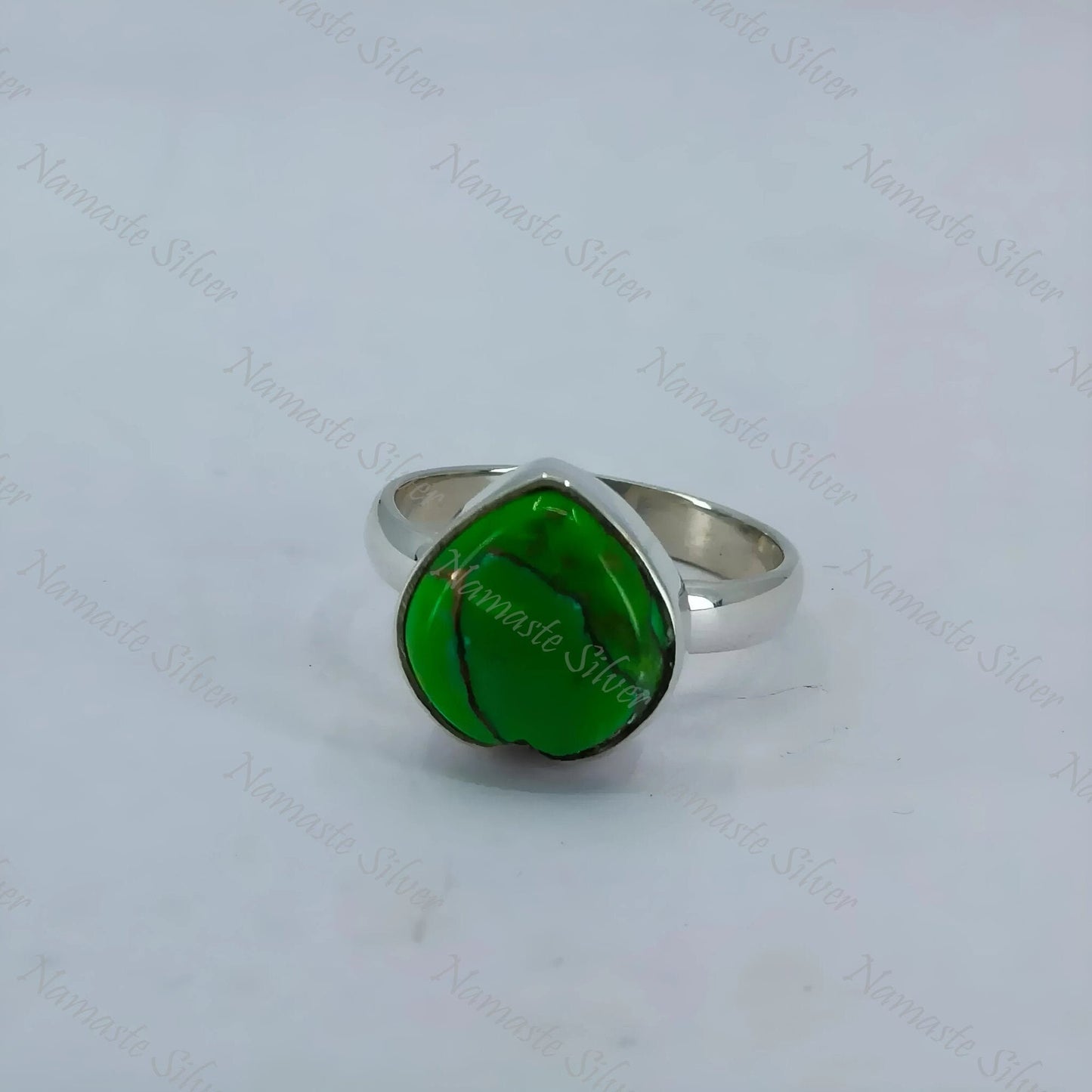Green Turquoise Ring, 925 Sterling Silver Statement Promise Ring, Green Copper Turquoise Heart Shape Gemstone Handmade Jewelry, Gift for her