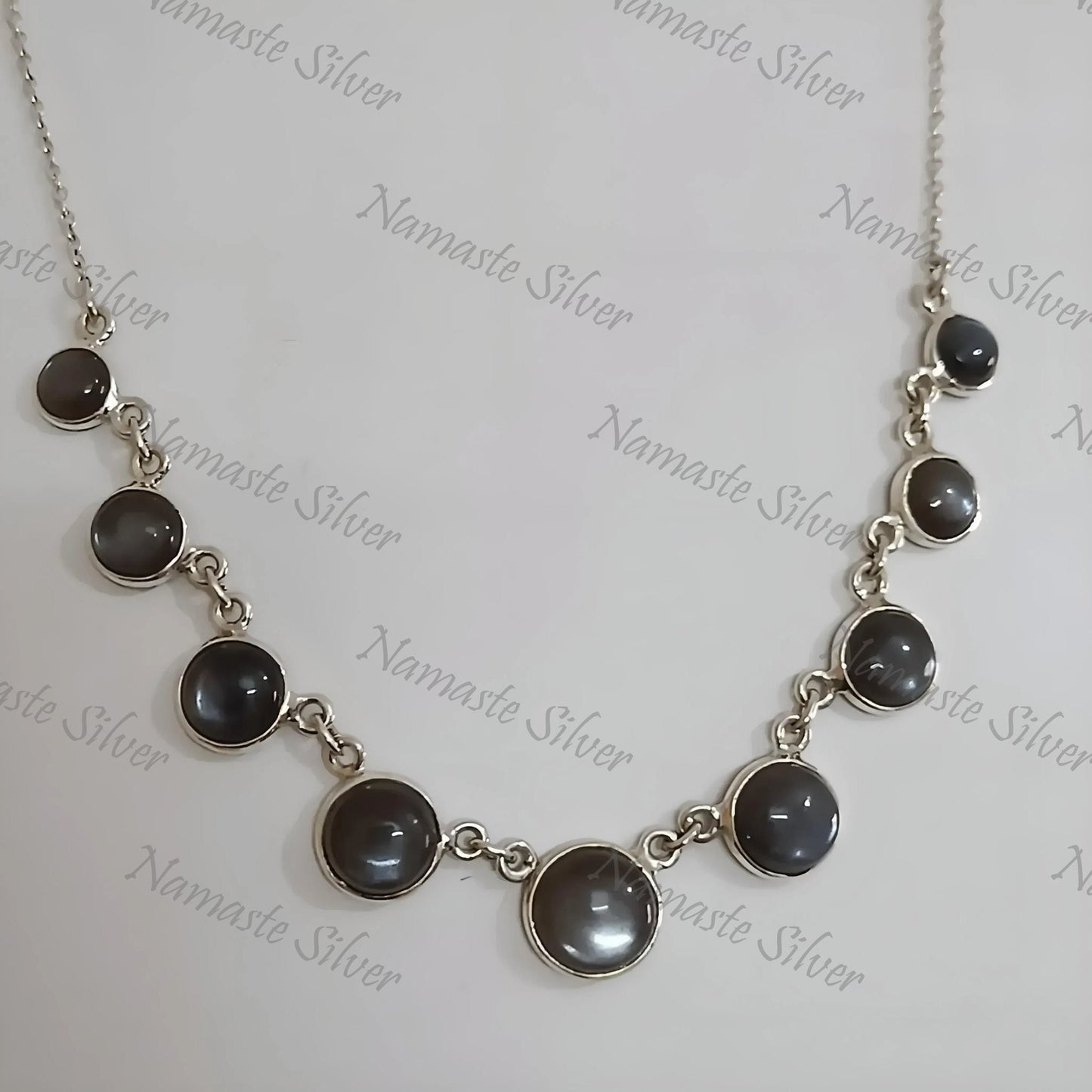 Grey Moonstone Necklace, 925 Sterling Silver Handmade Necklace, Natural Grey Moonstone Round Gemstone Jewelry, June Birthstone, Gift for her