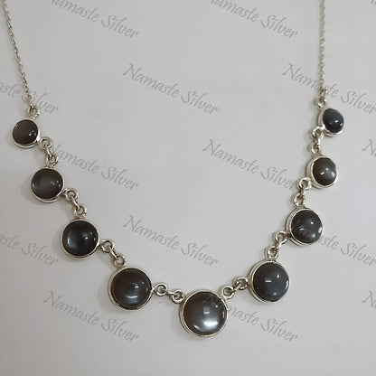 Grey Moonstone Necklace, 925 Sterling Silver Handmade Necklace, Natural Grey Moonstone Round Gemstone Jewelry, June Birthstone, Gift for her
