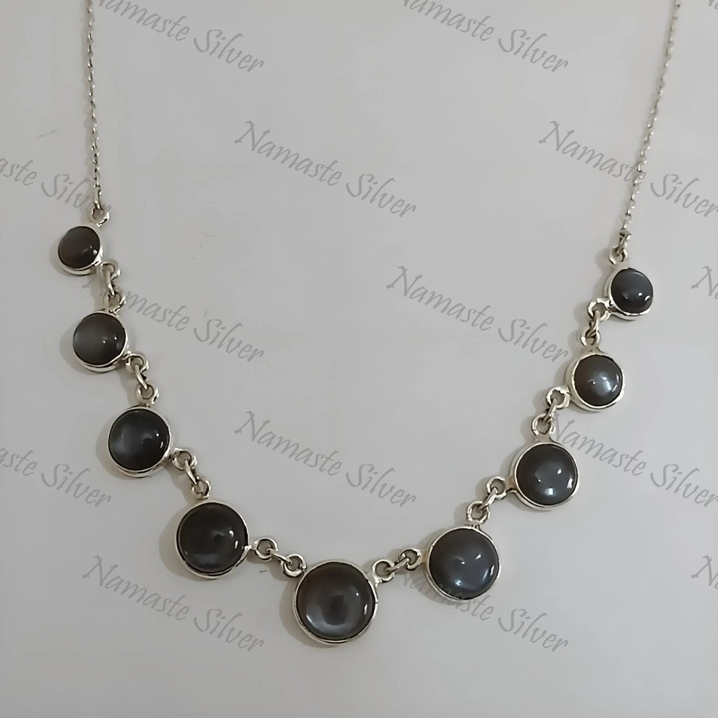 Grey Moonstone Necklace, 925 Sterling Silver Handmade Necklace, Natural Grey Moonstone Round Gemstone Jewelry, June Birthstone, Gift for her