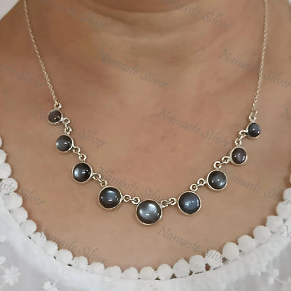 Grey Moonstone Necklace, 925 Sterling Silver Handmade Necklace, Natural Grey Moonstone Round Gemstone Jewelry, June Birthstone, Gift for her