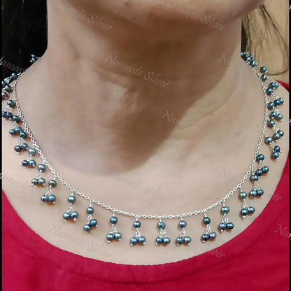 Grey Pearl Necklace, 925 Sterling Silver Choker Necklace, Freshwater Grey Pearl Beads Handmade Boho Jewelry, June Birthstone, Gift for Her