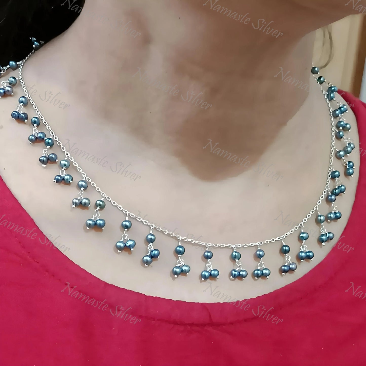Grey Pearl Necklace, 925 Sterling Silver Choker Necklace, Freshwater Grey Pearl Beads Handmade Boho Jewelry, June Birthstone, Gift for Her