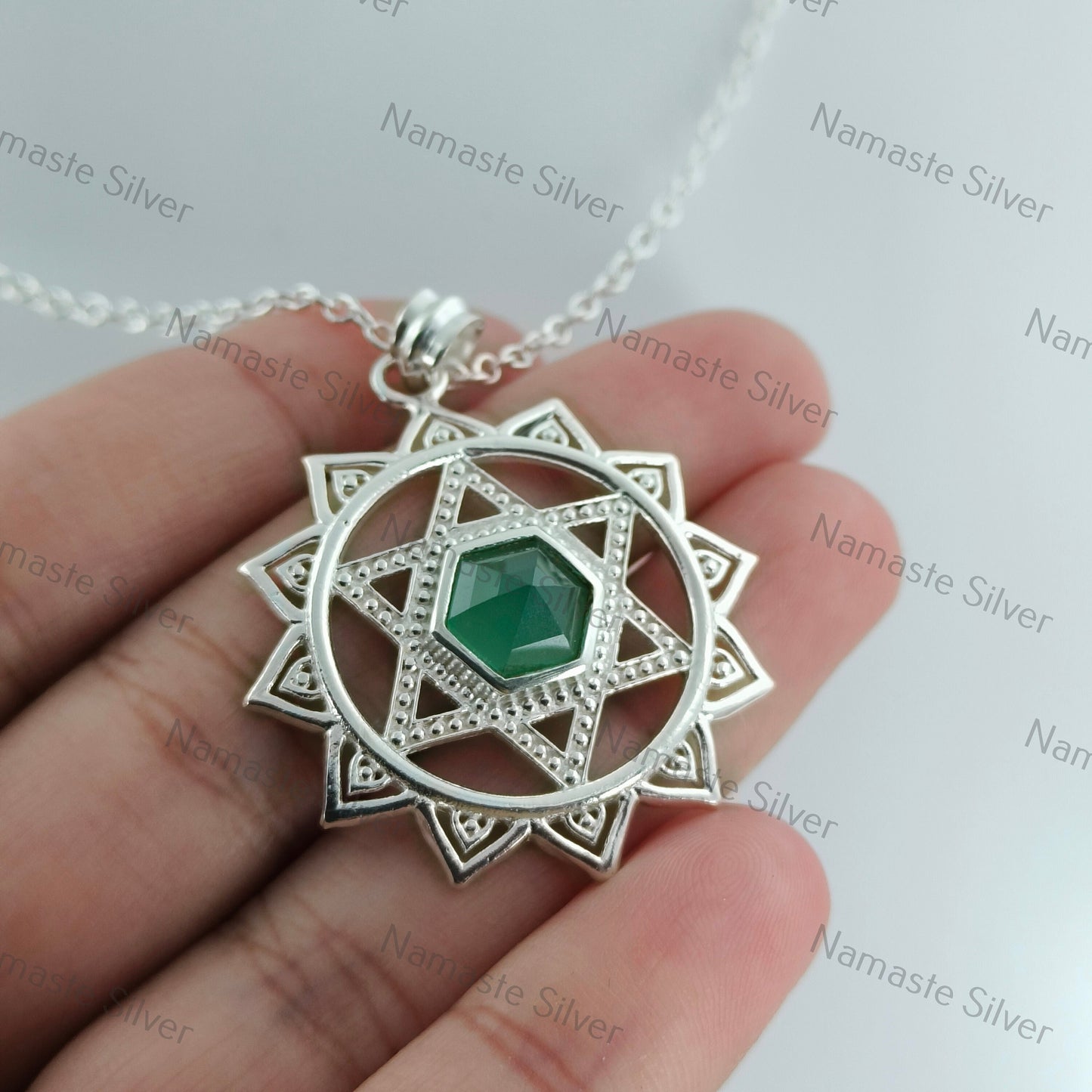 Heart Chakra Necklace, 925 Sterling Silver Handmade Pendant, Natural Aventurine Gemstone Anahata Chakra Jewelry, Meditation Healing Gift