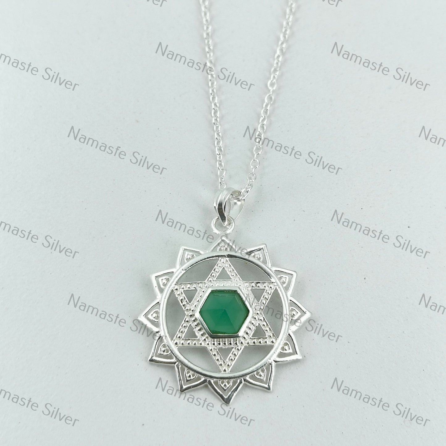 Heart Chakra Necklace, 925 Sterling Silver Handmade Pendant, Natural Aventurine Gemstone Anahata Chakra Jewelry, Meditation Healing Gift