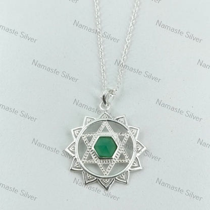 Heart Chakra Necklace, 925 Sterling Silver Handmade Pendant, Natural Aventurine Gemstone Anahata Chakra Jewelry, Meditation Healing Gift
