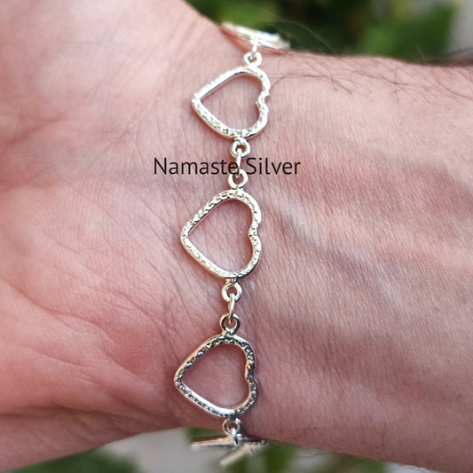 Heart Shape Silver Handmade Bracelet, 925 Sterling Silver Heart Shape Light Weight Minimalist Bracelet, Gift For Her