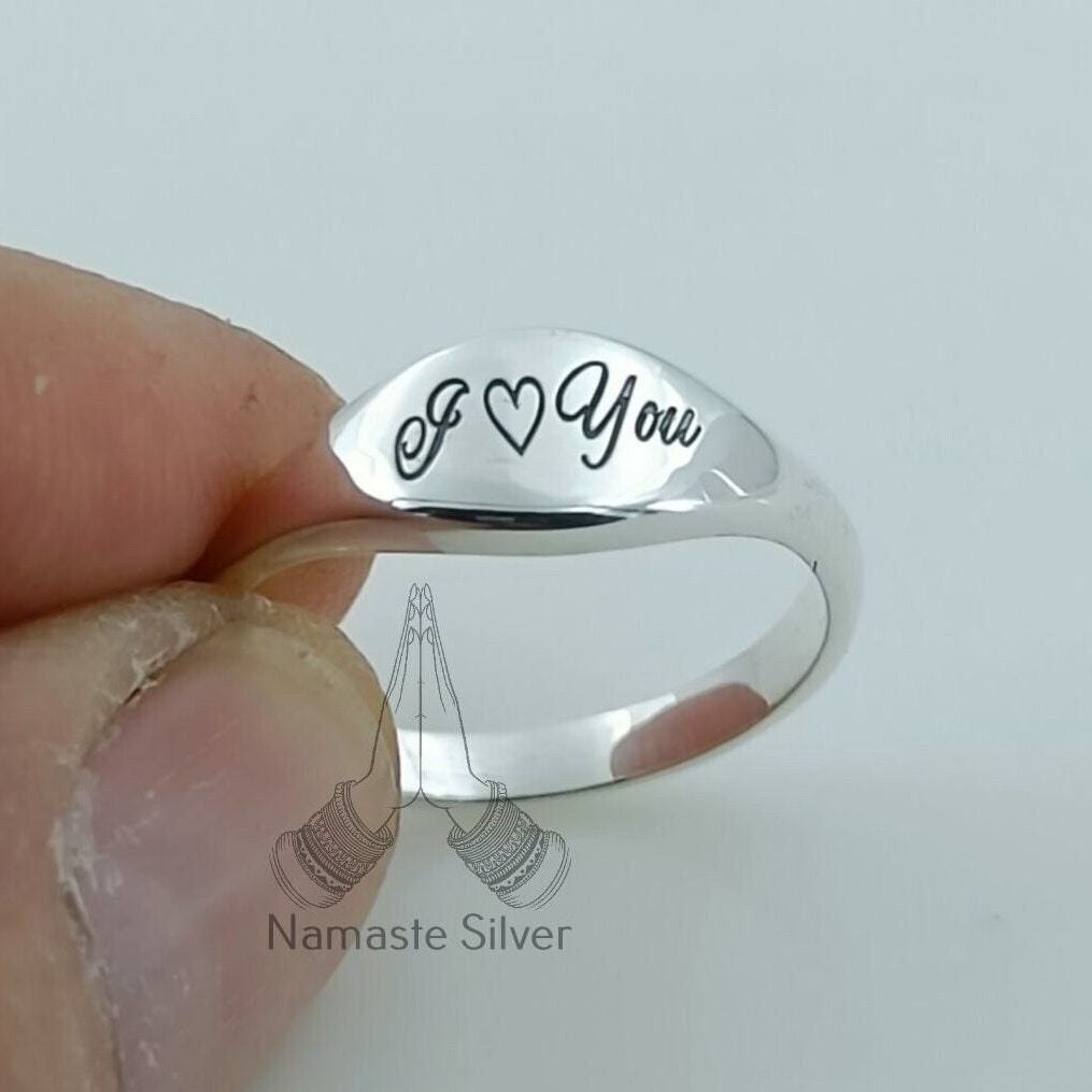 Custom Name Ring, 925 Sterling Silver Engraved Ring, I Love You ring, Personalized Text Message Handmade Jewelry, Dainty Gift for Her