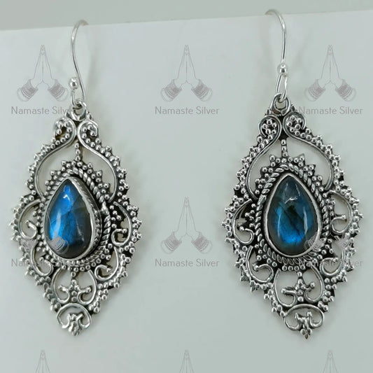 Labradorite Earrings, 925 Sterling Silver Handmade Dangle Earrings, Natural Labradorite Pear Shape Gemstone Jewelry, Birthstone Gift for Her