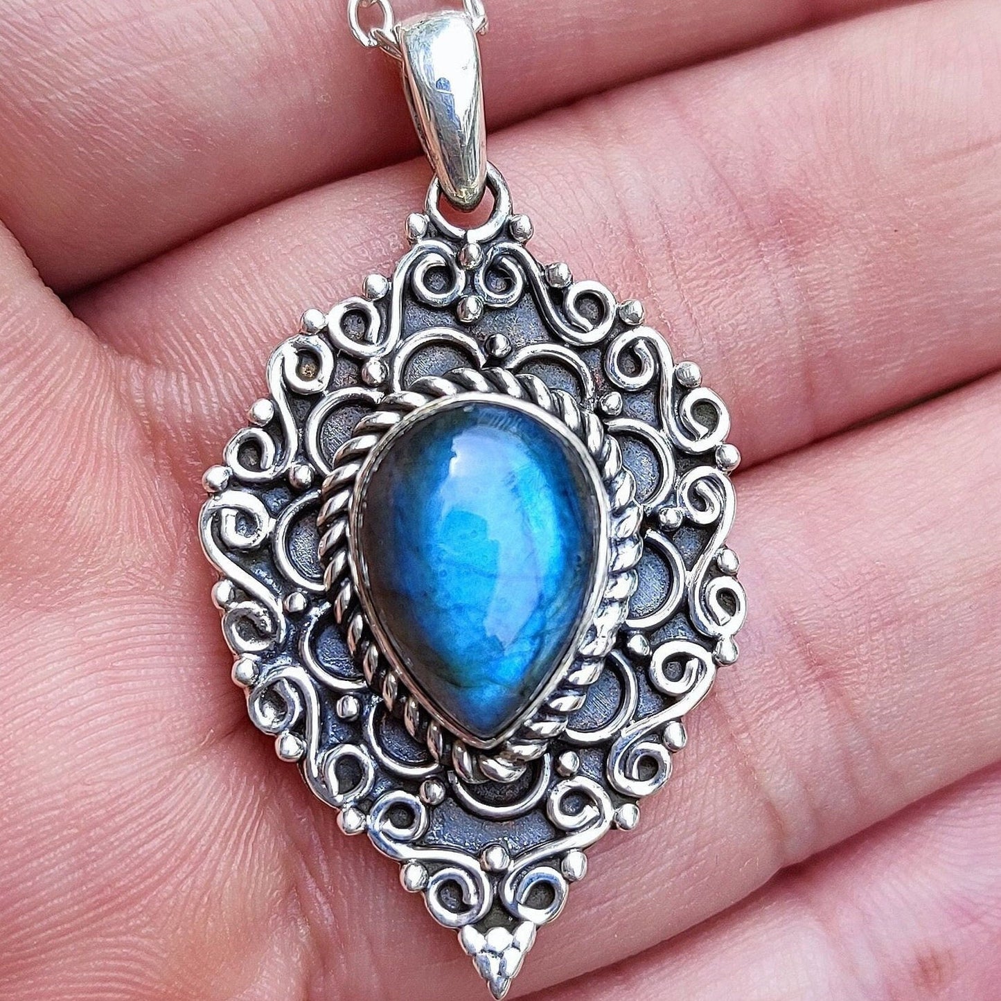 Labradorite Necklace, 925 Sterling Silver Pendant, Natural Labradorite Pear Shape Gemstone Handmade Boho Jewelry, Birthstone Gift For Her